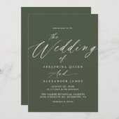 Bosgroen | Modern Script Eenvoudige bruiloft Kaart (Voorkant / Achterkant)