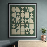 Bosgroen | Moderne geometrische vormen Kunst Poster<br><div class="desc">Moderne geometrische patronen met eenvoudige vormen in crème op een boeggroene achtergrond.</div>