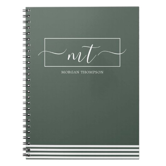 Bosgroen Moderne Patroon Script Naam Notitieboek (Voorkant)