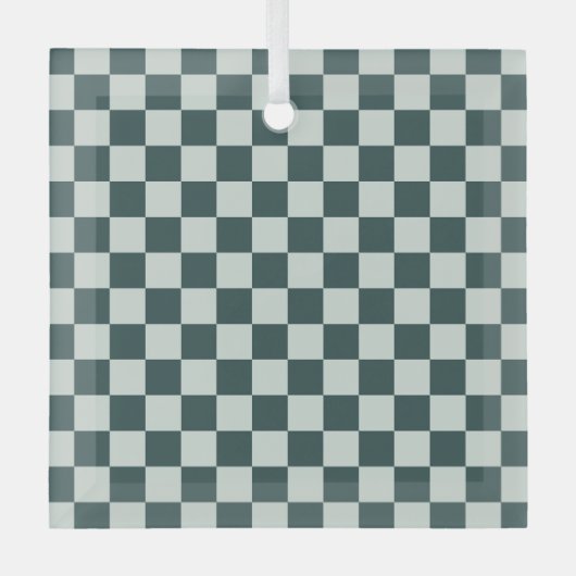 Bosgroen mos schaakbordpatroon glas ornament (Voorkant)