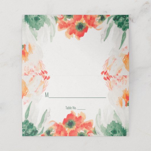 Bosgroen, Oranje, witte Waterverf Floral Plaatskaartje (Buitenkant ongevouwen)