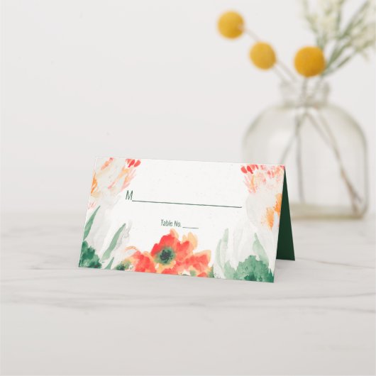 Bosgroen, Oranje, witte Waterverf Floral Plaatskaartje (Voorkant)