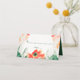 Bosgroen, Oranje, witte Waterverf Floral Plaatskaartje