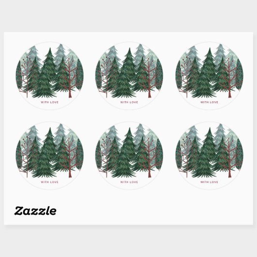 Bosgroen | Pine Trees kerstvakantie Ronde Sticker (Vel)