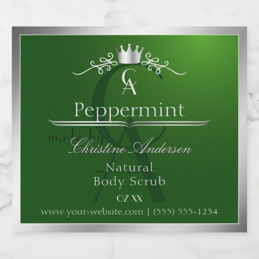 Bosgroen Productlabel Zilveren Frame Monogram Likeurfles Etiket (Enkel label)