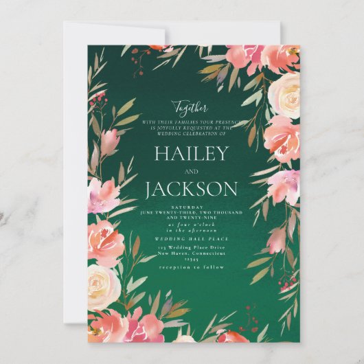 Bosgroen roze ivoor Kerst bloemenbruiloft Kaart (Voorkant)