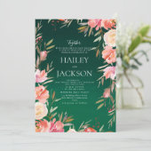 Bosgroen roze ivoor Kerst bloemenbruiloft Kaart (Staand voorkant)