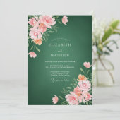 Bosgroen Roze Waterverf Bloemige Bruiloft Kaart (Staand voorkant)
