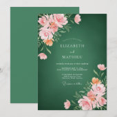 Bosgroen Roze Waterverf Bloemige Bruiloft Kaart (Voorkant / Achterkant)