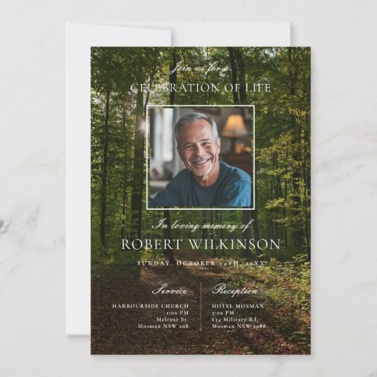 Bosgroen viering van het leven Begrafenisfoto Kaart (Voorkant)