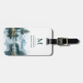 Bosgroen Waterverf Bergen Meer Monogram Bagagelabel (Voorkant horizontaal)