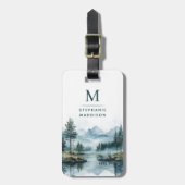 Bosgroen Waterverf Bergen Meer Monogram Bagagelabel (Voorkant verticaal)