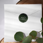 Bosgroen | Weddenschap Klassieke monogram Ronde Sticker<br><div class="desc">De ronde stickers zijn ontworpen om aan te sluiten bij het collectie van Cream en Ivory Organic Wedding,  en bieden uw initialen of monogram en trouwdatum op een wit lettertype op een zwarte kleur.</div>