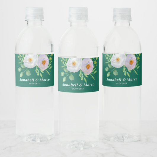 Bosgroen Witte Bloemen Waterfles Etiket (Flessen)