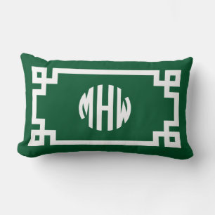 Bosgroen Witte Cirkel Monogram Griekse Sleutel DIY Kussen