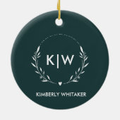 Bosgroen Witte Moderne Initialen Monogram FOTO Keramisch Ornament (Achterkant)