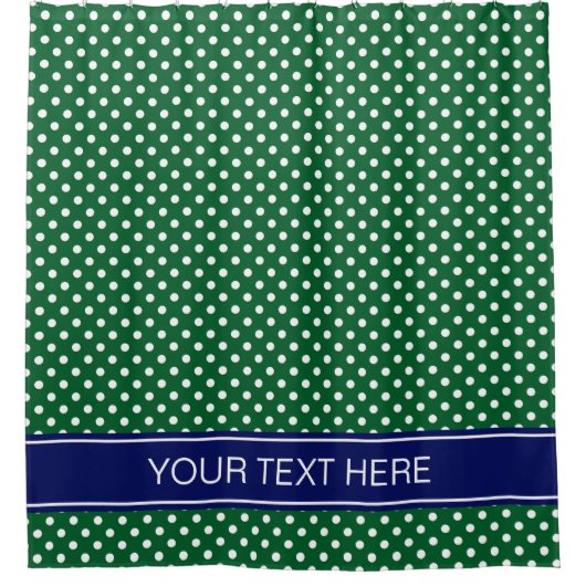Bosgroen Witte Stippen Navy Blauwe Naam Monogram Douchegordijn (Voorkant)