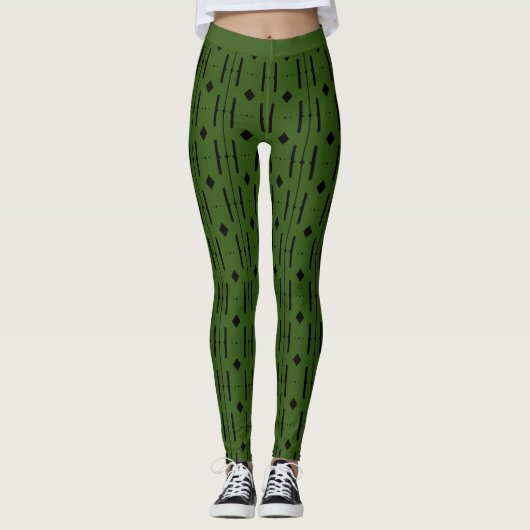 Bosgroen & Zwart Abstract Patroon Leggings (Voorkant)