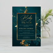 Bosgroene bladeren en baby voor echte goudfolie folie uitnodiging (Staand Voorkant)