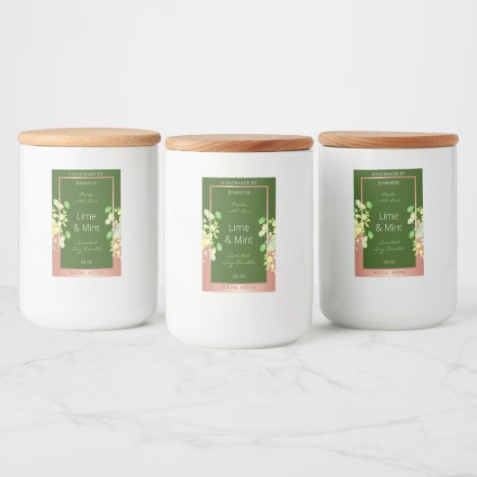 Bosgroene bloemenproductlabels met roze goud voedselcontainer etiket (Flessen)