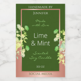 Bosgroene bloemenproductlabels met roze goud voedselcontainer etiket