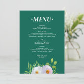 Bosgroene bloemige afdrukbare trouwmenu menu (Staand voorkant)
