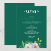 Bosgroene bloemige afdrukbare trouwmenu menu (Voorkant / Achterkant)