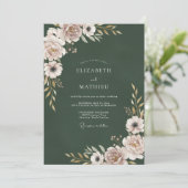Bosgroene Blush Bloemen Bruiloft Kaart (Staand voorkant)