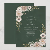 Bosgroene Blush Bloemen Bruiloft Kaart (Voorkant / Achterkant)