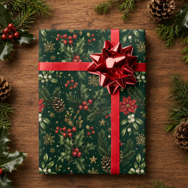 Bosgroene botanische hulst Kerstvakantie Cadeaupapier