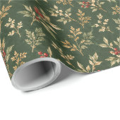 Bosgroene botanische kerstverpakkings papier (Rol Hoek)