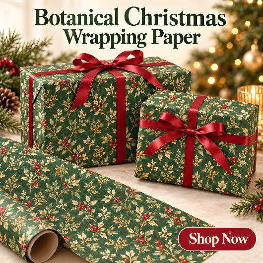 Bosgroene botanische kerstverpakkings papier
