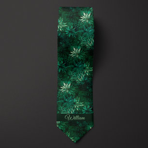 Bosgroene botanische monogram stropdas