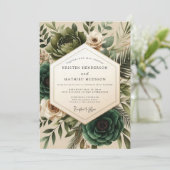Bosgroene botanische romantische bruiloft kaart (Staand voorkant)