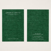 Bosgroene, donkergroene linnen, een oorenkaart visitekaartje (Voorkant /achterkant)