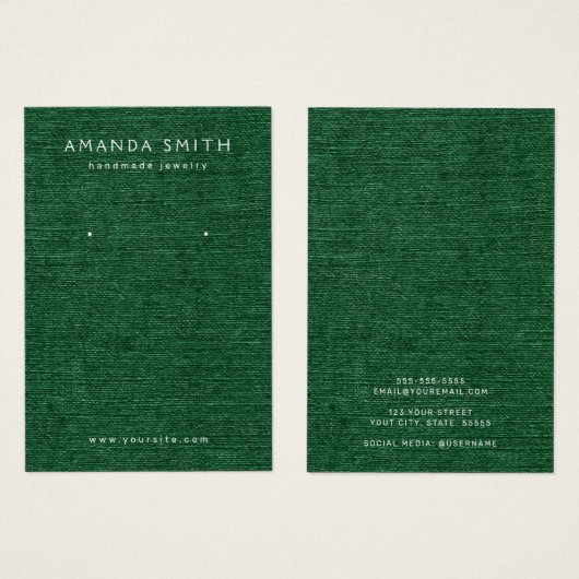 Bosgroene, donkergroene linnen, een oorenkaart visitekaartje (Voorkant /achterkant)