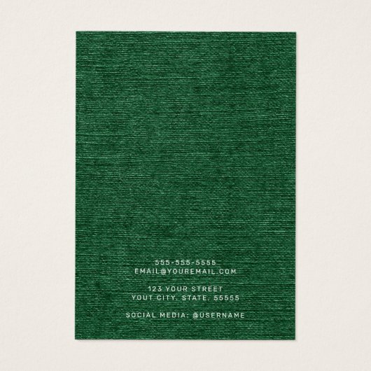 Bosgroene, donkergroene linnen, een oorenkaart visitekaartje (Achterkant)