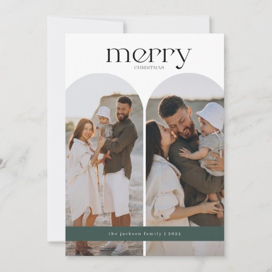 Bosgroene Dubbele Boog Foto Feestdagenkaart (Voorkant)