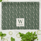 Bosgroene en beige monogram naam kerst theedoek (Gevouwen)