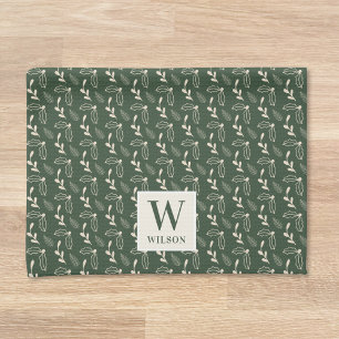 Bosgroene en beige monogram naam kerst theedoek
