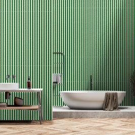 Bosgroene en erwtengele strepen behang