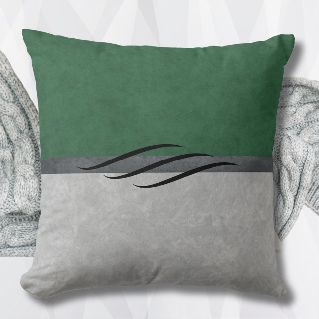 Bosgroene en grijze chic kussenhoes kussen (Forest Green and Gray Chic Throw Pillow)