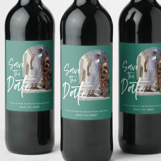 Bosgroene foto bewaar de datum uitnodiging wijn etiket