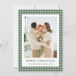 Bosgroene Gingham Kerst Foto Feestdagenkaart