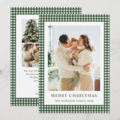 Bosgroene Gingham Kerst Foto Feestdagenkaart (Voorkant / Achterkant)
