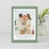 Bosgroene Gingham Kerst Foto Feestdagenkaart (Staand voorkant)
