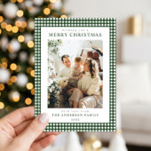 Bosgroene Gingham Kerst Foto Feestdagenkaart