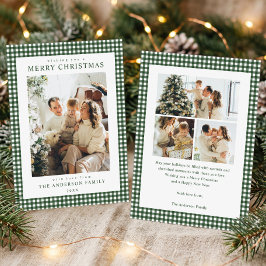 Bosgroene Gingham Kerst Foto Feestdagenkaart