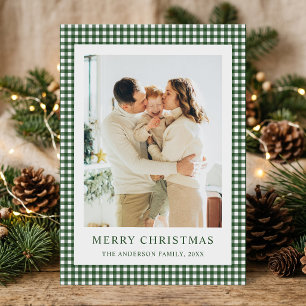Bosgroene Gingham Kerst Foto Feestdagenkaart