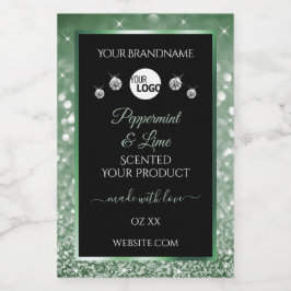 Bosgroene glitters Zwarte productlabels en logo Voedselcontainer Etiket
